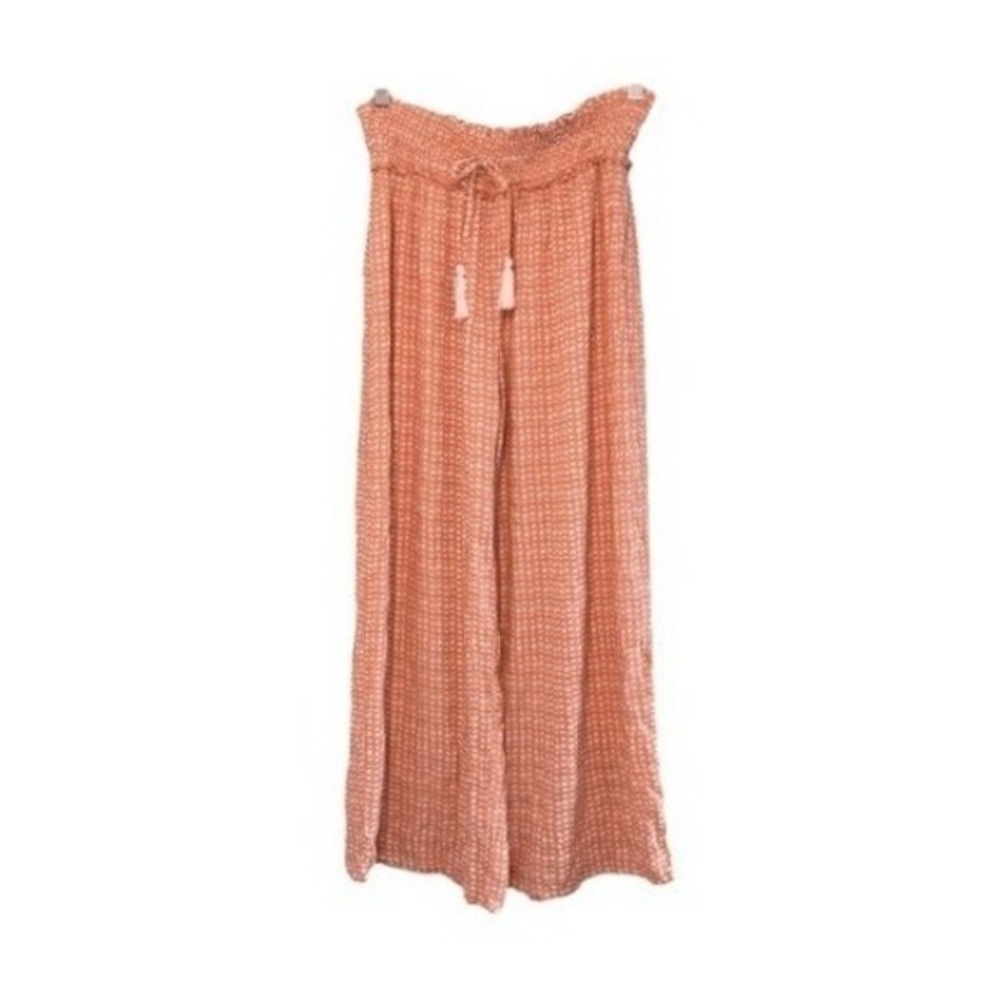 Kiwi & Punch Gingham Check Wide Leg Pants‎ Peach White Smocked Waist Crop S